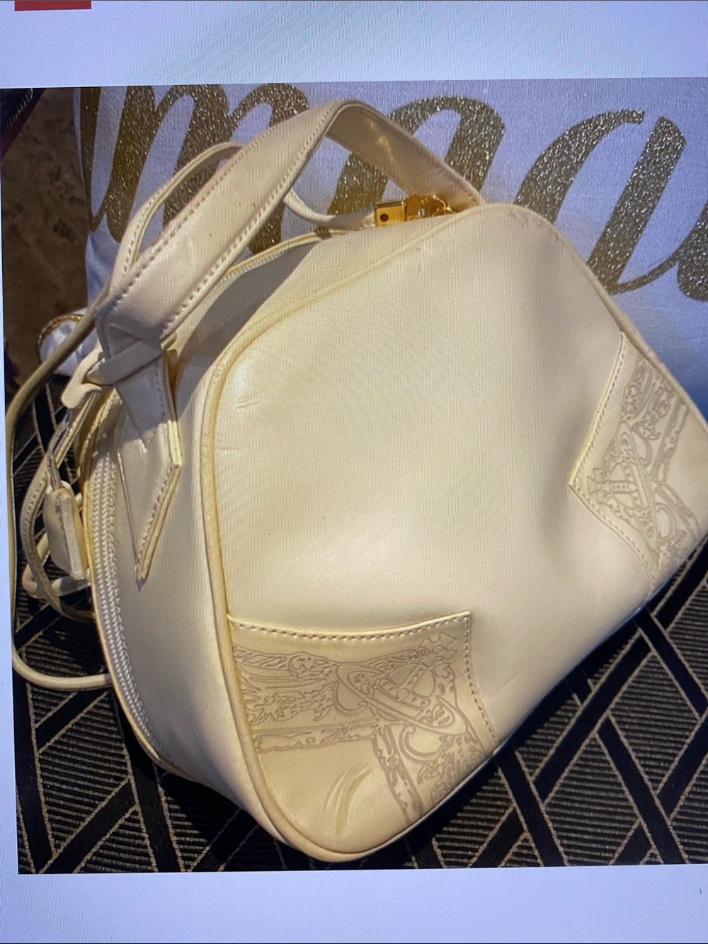 Vivienne Westwood Vintage Off White Gold Logo Hardware Pink Logo Interior Bag - Picture 3 of 16